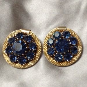 Vintage Weiss Blue Gold Clip on earrings